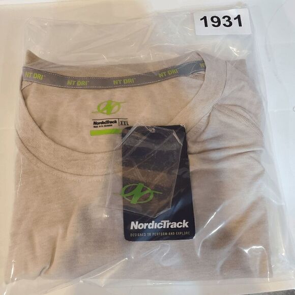 NordicTrack Shirt Mens 2XL Tan Raglan Heather Short Sleeve Logo Crew Neck Tee - Picture 9 of 9